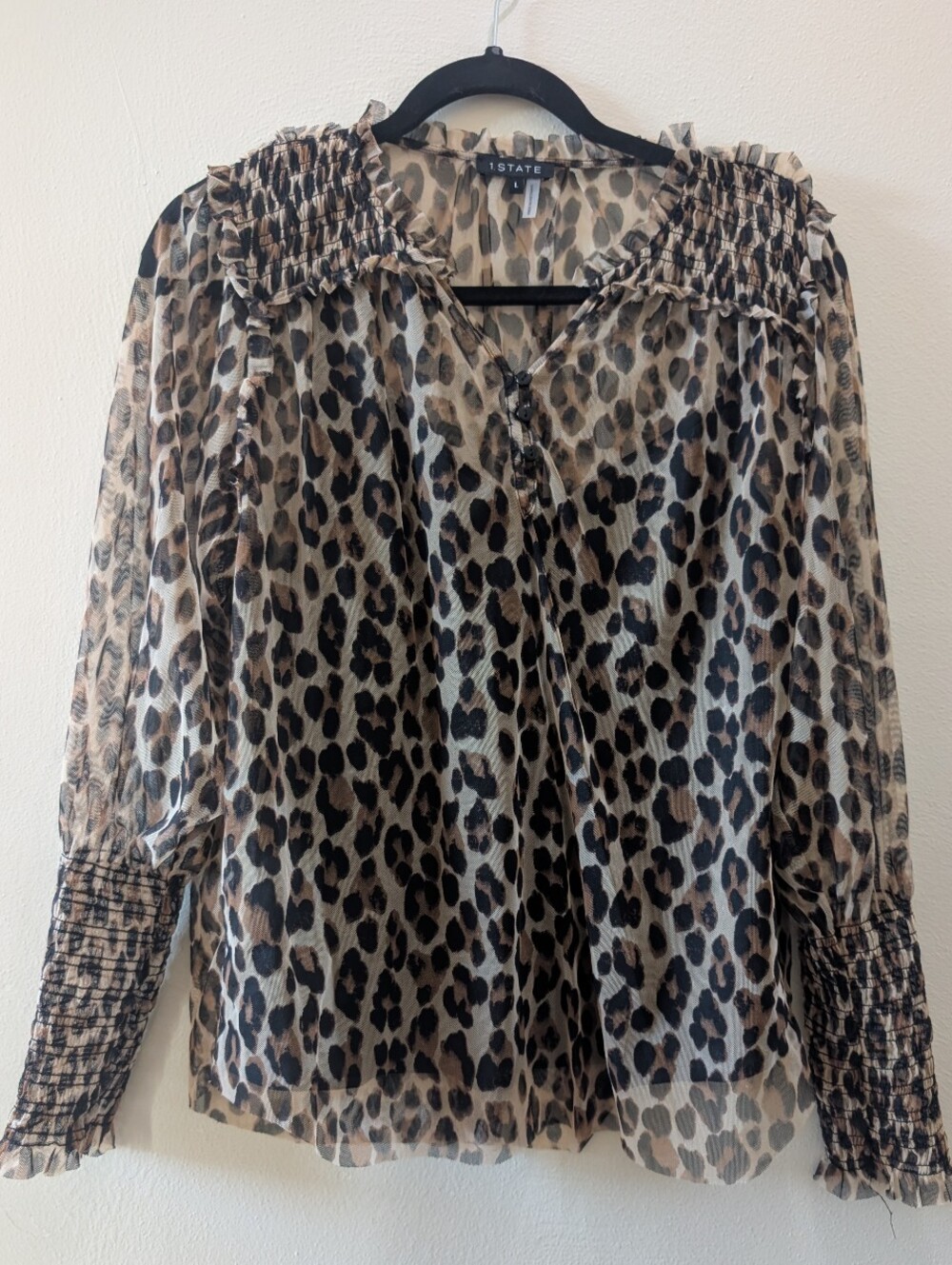 1. State Leopard Print Sheer Long-Sleeve Blouse - Brown & Black Women's Large